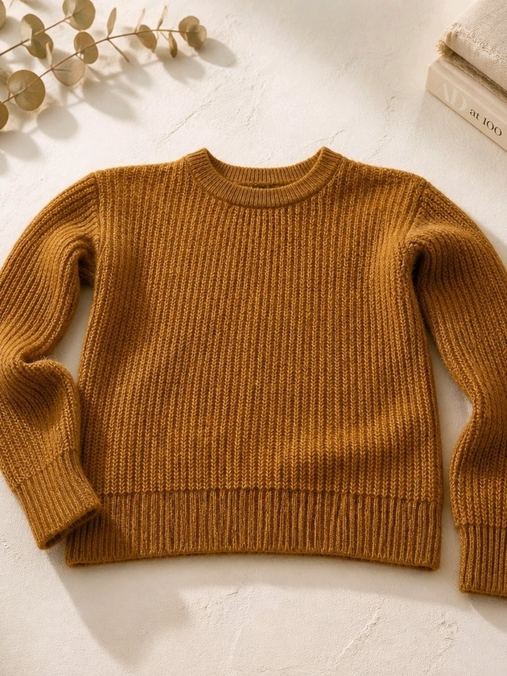 SO Ribbed Crewneck Sweater - Mustard Brown